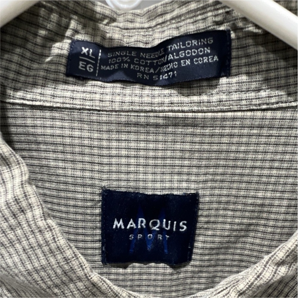 Marquis Sport XL Cotton Long Sleeve Button-Down Shirt Gray Check Men's Casual